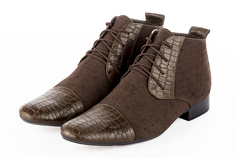 Dark brown dress booties for men. Round toe. Flat leather soles - Florence KOOIJMAN